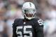 Oct 21, 2012; Oakland, CA, USA; Oakland Raiders linebacker Rolando McClain (55) during the game against the Jacksonville Jaguars at O.co Coliseum. The Raiders defeated the Jaguars in overtime 26-23. Mandatory Credit: Kirby Lee/Image of Sport-USA TODAY Sports