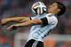 Argentina's Enzo Perez controls a ball during the World Cup semifinal soccer match between the Netherlands and Argentina at the Itaquerao Stadium in Sao Paulo, Brazil, Wednesday, July 9, 2014. (AP Photo/Frank Augstein)