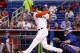 MIAMI, FL - JUNE 18: Giancarlo Stanton #27 of the Miami Marlins hits a home run during the first inning of the game against the Chicago Cubs at Marlins Park on June 18, 2014 in Miami, Florida. (Photo by Rob Foldy/Getty Images)