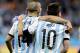 Argentina's Lionel Messi (10) walks with Javier Mascherano (14) after Argentina defeated the Netherlands 4-2 in a penalty shootout after a 0-0 tie after extra time to advance to the finals during the World Cup semifinal soccer match between the Netherlands and Argentina at the Itaquerao Stadium in Sao Paulo Brazil, Wednesday, July 9, 2014. (AP Photo/Victor R. Caivano)