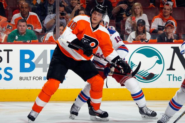 PHILADELPHIA, PA - APRIL 25: Vincent Lecavalier #40 of the Philadelphia Flyers skates against the New York Rangers in Game Four of the First Round of the 2014 NHL Stanley Cup Playoffs at the Wells Fargo Center on April 25, 2014 in Philadelphia, Pennsylvania. The Flyers defeated the Rangers 2-1. (Photo by Bruce Bennett/Getty Images)