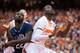 SYRACUSE, NY - DECEMBER 28: Baye Moussa Keita #12 of the Syracuse Orange boxes out JayVaughn Pinkston #22 of the Villanova Wildcats following a free throw attempt in the second half on December 28, 2013 at The Carrier Dome in Syracuse, New York. (Photo by Brett Carlsen/Getty Images)