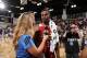LAS VEGAS, NV - JULY 14: Andrew Wiggins #21 of the Cleveland Cavaliers speaks with the media during the Samsung NBA Summer League 2014 at the Cox Pavilion on July 14, 2014 in Las Vegas, Nevada. NOTE TO USER: User expressly acknowledges and agrees that, by downloading and or using this photograph, User is consenting to the terms and conditions of the Getty Images License Agreement. Mandatory Copyright Notice: Copyright 2014 NBAE (Photo by Garrett Ellwood/NBAE via Getty Images)