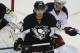 Pittsburgh Penguins defenseman Kris Letang (58) guards the goal crease in the third period of a first-round NHL playoff hockey game against the Columbus Blue Jackets in Pittsburgh Wednesday, April 16, 2014. The Penguins won 4-3. (AP Photo/Gene J. Puskar)