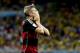 Germany's Toni Kroos celebrates after scoring his side's third goal during the World Cup semifinal soccer match between Brazil and Germany at the Mineirao Stadium in Belo Horizonte, Brazil, Tuesday, July 8, 2014. (AP Photo/Natacha Pisarenko)