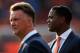 ROTTERDAM, NETHERLANDS - MAY 31: Netherlands Manager, Louis van Gaal (L) and coach, Patrick Kluivert look on prior to the International Friendly match between Netherlands and Ghana at De Kuip on May 31, 2014 in Rotterdam, Netherlands. (Photo by Dean Mouhtaropoulos/Getty Images)