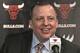 The Chicago Bulls head coach Tom Thibodeau welcomes forward Nikola Mirotic, and free agent forward/center Pau Gasol at an NBA news conference Friday, July 18, 2014, in Chicago. The Bulls are hoping the new additions will help bolster their offensive attack after they struggled to score at times last year. Mirotic was acquired by Chicago on June 24, 2011, as part of a draft-night trade with the Minnesota Timberwolves and played last with Spain's Real Madrid CF. Gasol a 13-year veteran of the NBA, comes to Chicago after spending the past six-plus seasons with the Los Angeles Lakers. (AP Photo/M. Spencer Green)