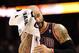 Apr 16, 2014; Charlotte, NC, USA; Chicago Bulls forward Carlos Boozer (5) wipes his head during a time out during the first half of the game against the Charlotte Bobcats at Time Warner Cable Arena. Mandatory Credit: Sam Sharpe-USA TODAY Sports