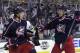 Columbus Blue Jackets' Ryan Johansen, left, celebrates his goal against the Pittsburgh Penguins with teammate Artem Anisimov, of Russia, during the second period of Game 4 of a first-round NHL hockey playoff series on Wednesday, April 23, 2014, in Columbus, Ohio. (AP Photo/Jay LaPrete)