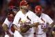 St. Louis Cardinals starting pitcher Adam Wainwright walks off the field after being removed from a baseball game against the Tampa Bay Rays during the fifth inning Tuesday, July 22, 2014, in St. Louis. (AP Photo/Jeff Roberson)
