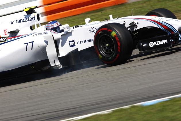 HOCKENHEIM, GERMANY - JULY 19:  Valtteri Bottas of Finland and Williams locks up during final practice ahead of the German Grand Prix at Hockenheimring on July 19, 2014 in Hockenheim, Germany.  (Photo by Drew Gibson/Getty Images)