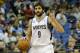 Minnesota Timberwolves guard Ricky Rubio (9), of Spain, gestures to teammates during the fourth quarter of an NBA basketball game against the Chicago Bulls in Minneapolis, Wednesday, April 9, 2014. The Bulls won 102-87. (AP Photo/Ann Heisenfelt)
