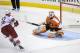 Apr 13, 2014; Philadelphia, PA, USA; Carolina Hurricanes center Eric Staal (12) scores a goal on Philadelphia Flyers goalie Cal Heeter (33) during the shootout at Wells Fargo Center. The Hurricanes won 6-5 in a shootout. Mandatory Credit: Eric Hartline-USA TODAY Sports