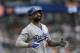 Los Angeles Dodgers' Matt Kemp reacts to grounding out against the Detroit Tigers in the fourth inning of a baseball game in Detroit, Wednesday, July 9, 2014. (AP Photo/Paul Sancya)