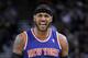 Mar 30, 2014; Oakland, CA, USA; New York Knicks forward Carmelo Anthony (7) reacts on the court against the Golden State Warriors in the fourth quarter at Oracle Arena. The Knicks won 89-84. Mandatory Credit: Cary Edmondson-USA TODAY Sports