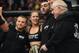 Dec 28, 2013; Las Vegas, NV, USA; Ronda Rousey reacts with her corner after defeating Miesha Tate (not pictured) in their UFC women's bantamweight championship bout at the MGM Grand Garden Arena. Mandatory Credit: Jayne Kamin-Oncea-USA TODAY Sports
