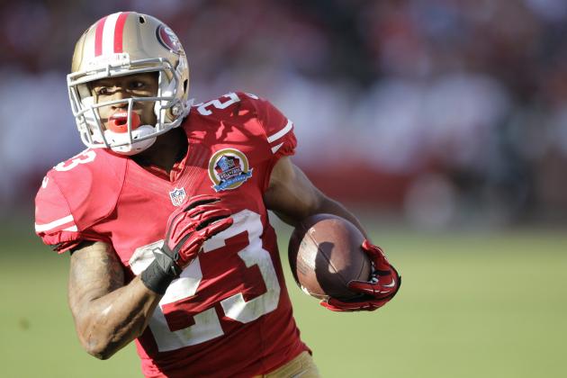 San Francisco 49ers running back LaMichael James carries the ball during the third quarter of an NFL football game against the Miami Dolphins in San Francisco, Sunday, Dec. 9, 2012. (AP Photo/Ben Margot)