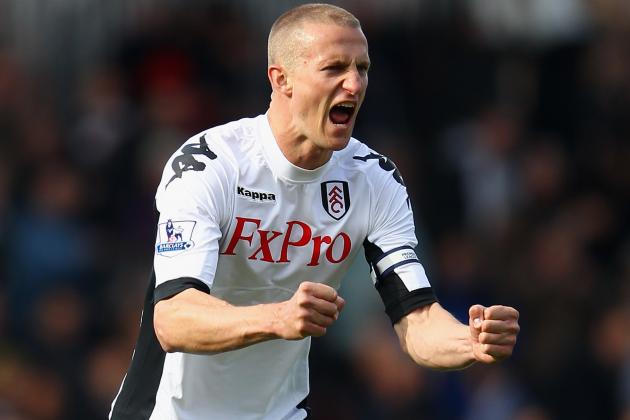 LONDON, ENGLAND - APRIL 21:  Brede Hangeland of Fulham celebrates victory in the Barclays Premier League match between Fulham and Wigan Athletic at Craven Cottage on April 21, 2012 in London, England.  (Photo by Julian Finney/Getty Images)