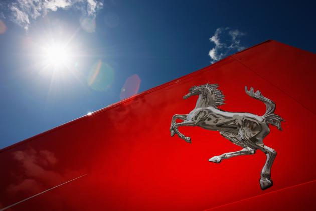 NORTHAMPTON, UNITED KINGDOM - JUNE 19:  Ferrari Prancing Horse logo is seen on the side of their transporter during practice for the British Formula One Grand Prix at Silverstone on June 19, 2009 in Northampton, England.  (Photo by Mark Thompson/Getty Images)