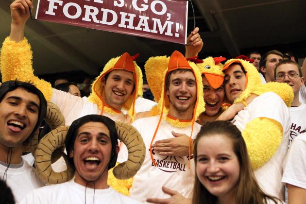 Feb 16, 2013; Bronx, NY, USA; Fordham Rams fans cheer against the Butler Bulldogs during the first half at Rose Hill Gym. Mandatory Credit: Debby Wong-USA TODAY Sports