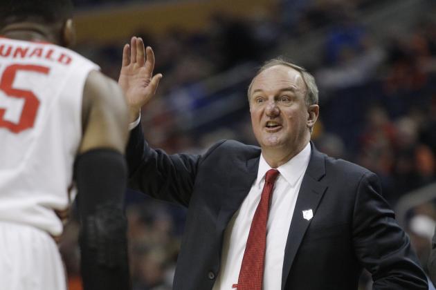 Ohio State head coach Thad Matta calls out to his team during the first half of a second-round game against the Dayton in the NCAA college basketball tournament in Buffalo, N.Y., Thursday, March 20, 2014. (AP Photo/Bill Wippert)