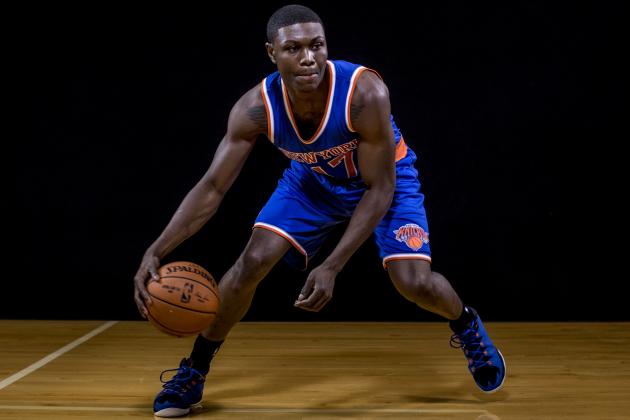 TARRYTOWN, NY - AUGUST 03: Cleanthony Early #17 of the New York Knicks poses for a portrait during the 2014 NBA rookie photo shoot at MSG Training Center on August 3, 2014 in Tarrytown, New York. NOTE TO USER: User expressly acknowledges and agrees that, by downloading and or using this photograph, User is consenting to the terms and conditions of the Getty Images License Agreement. (Photo by Nick Laham/Getty Images)