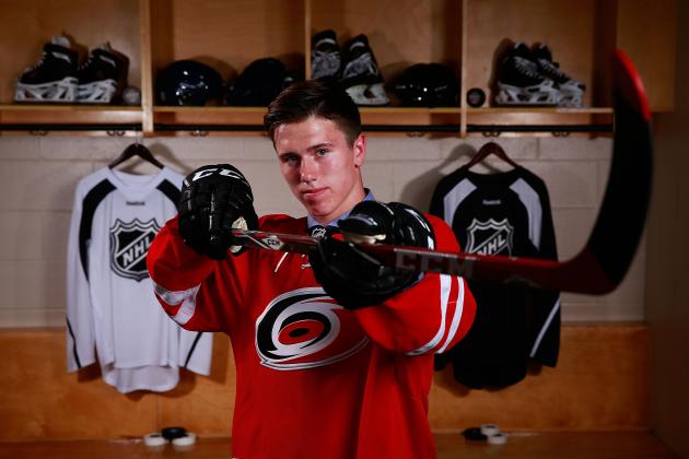 PHILADELPHIA, PA - JUNE 27:  Seventh overall pick Haydn Fleury of the Carolina Hurricanes poses for a portrait during the 2014 NHL Entry Draft at Wells Fargo Center on June 27, 2014 in Philadelphia, Pennsylvania.  (Photo by Jeff Vinnick/NHLI via Getty Images)