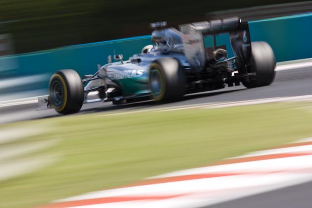 BUDAPEST, HUNGARY - JULY 25: Lewis Hamilton of Great Britain and Mercedes GP drives during practice ahead of the Hungarian Formula One Grand Prix at Hungaroring on July 25, 2014 in Budapest, Hungary. (Photo by Drew Gibson/Getty Images)