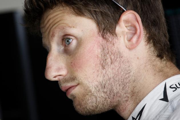 NORTHAMPTON, ENGLAND - JULY 04: Romain Grosjean of France and Lotus looks on in the garage after practice ahead of the British Formula One Grand Prix at Silverstone Circuit on July 4, 2014 in Northampton, United Kingdom. (Photo by Drew Gibson/Getty Images)