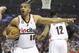 Portland Trail Blazers' Nicolas Batum (88) reacts to a call in the first quarter during Game 4 of a Western Conference semifinal NBA basketball playoff series against the San Antonio Spurs Monday, May 12, 2014, in Portland, Ore. (AP Photo/Rick Bowmer)
