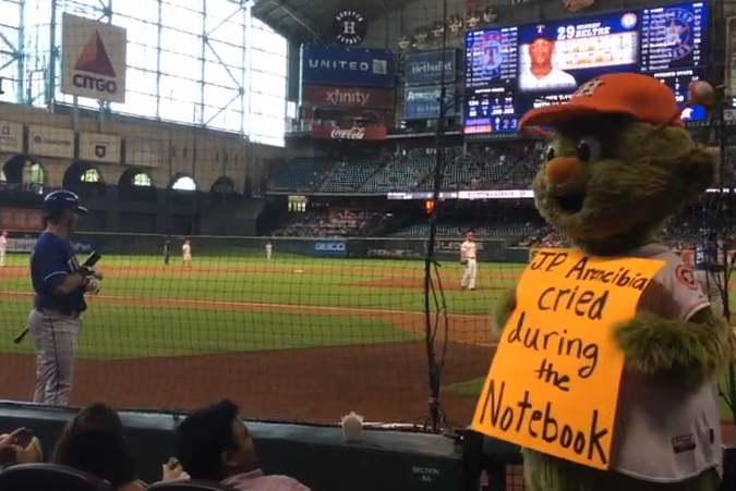 J.P. Arencibia and Astros mascot Orbit settle differences in on-field  intervention