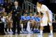 KANSAS CITY, MO - MARCH 22: Head coach Roy Williams of the North Carolina Tar Heels watches play as Marcus Paige #5 stands on the court in the first half against the Villanova Wildcats during the second round of the 2013 NCAA Men's Basketball Tournament at the Sprint Center on March 22, 2013 in Kansas City, Missouri. (Photo by Jamie Squire/Getty Images)