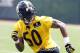 Jun 17, 2014; Pittsburgh, PA, USA; Pittsburgh Steelers linebacker Ryan Shazier (50) participates in drills during minicamp at the UPMC Sports Performance Complex. Mandatory Credit: Charles LeClaire-USA TODAY Sports