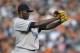 New York Yankees starting pitcher Michael Pineda prepares to throw to the Baltimore Orioles in the first inning of a baseball game, Wednesday, Aug. 13, 2014, in Baltimore. (AP Photo/Patrick Semansky)