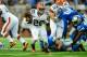 Aug 9, 2014; Detroit, MI, USA; Cleveland Browns running back Terrance West (20) runs the ball during the third quarter against the Detroit Lions at Ford Field. Mandatory Credit: Andrew Weber-USA TODAY Sports