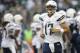 San Diego Chargers quarterback Philip Rivers runs to the sidelines in the first half of a preseason NFL football game against the Seattle Seahawks, Friday, Aug. 15, 2014, in Seattle. (AP Photo/Stephen Brashear)
