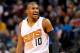 Feb 8, 2014; Phoenix, AZ, USA; Phoenix Suns guard Leandro Barbosa (10) reacts during the second quarter against the Golden State Warriors at US Airways Center. The Suns won 122-109. Mandatory Credit: Casey Sapio-USA TODAY Sports