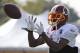 Washington Redskins receiver DeSean Jackson prepares to catch a pass during practice at the team's NFL football training facility, Saturday, July 26, 2014 in Richmond, Va. (AP Photo)