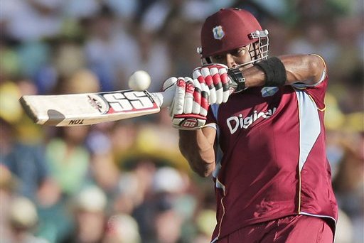 West Indies' batsman Kieron Pollard plays a shot during their One Day International Cricket match against Australia in Sydney, Australia, Friday, Feb. 8, 2013.(AP Photo/Rob Griffith)