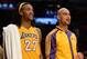 LOS ANGELES, CA - NOVEMBER 12: Jordan Hill #27 of the Los Angeles Lakers and Robert Sacre #50 react to the dunk of Xavier Henry #7 during a 116-95 win over the New Orleans Pelicans at Staples Center on November 12, 2013 in Los Angeles, California. NOTE TO USER: User expressly acknowledges and agrees that, by downloading and or using this Photograph, user is consenting to the terms and condition of the Getty Images License Agreement. (Photo by Harry How/Getty Images)