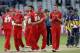 MANCHESTER, ENGLAND - AUGUST: Jordan Clark of Lancashire celebrates at the end of the Natwest T20 Blast Quarter final between Lancashire Lightning and Glamorgan at Old Trafford on August 2, 2014 in Manchester, England. (Photo by Malcolm Couzens/Getty Images)