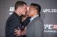 HONG KONG - AUGUST 20: Michael Bisping and Cung Le at a face offs event during the Macao UFC Fight Night Press Conference at the Four Season Hotel on August 20, 2014 in Hong Kong. (Photo by Anthony Kwan/Getty Images)