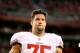 Dec 29, 2013; Phoenix, AZ, USA; San Francisco 49ers guard Alex Boone (75) against the Arizona Cardinals at University of Phoenix Stadium. Mandatory Credit: Mark J. Rebilas-USA TODAY Sports