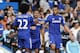 Chelsea's Eden Hazard, center, celebrates his goal against Leicester City with teammates during their English Premier League soccer match at Stamford Bridge, London, Saturday, Aug. 23, 2014. (AP Photo/Sang Tan)