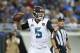 Jacksonville Jaguars quarterback Blake Bortles throws against the Detroit Lions in the second half of a preseason NFL football game at Ford Field in Detroit, Friday, Aug. 22, 2014. (AP Photo/Rick Osentoski)
