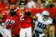 ATLANTA, GA - AUGUST 23: Matt Ryan #2 of the Atlanta Falcons throws a pass under pressure from Jurrell Casey #99 of the Tennessee Titans in the second half of a preseason game at the Georgia Dome on August 23, 2014 in Atlanta, Georgia. (Photo by Kevin C. Cox/Getty Images)
