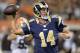 St. Louis Rams quarterback Shaun Hill passes against the Cleveland Browns in the second quarter of a preseason NFL football game Saturday, Aug. 23, 2014, in Cleveland. (AP Photo/David Richard)