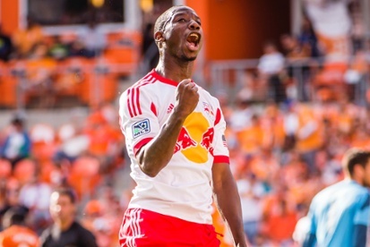 Aug 6, 2014; Portland, OR, USA; MLS All Stars forward Bradley Wright-Phillips (99) of the New York Red Bulls celebrates after scoring a goal in the second half against Bayern Munich during the 2014 MLS All Star Game at Providence Park. Mandatory Credit: Craig Mitchelldyer-USA TODAY Sports