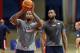 EL TABLERO, GRAN CANARIA, SPAIN - AUGUST 24: DeMarcus Cousins #12 of the USA Basketball Men's National Team shoots the ball as Andre Drummond #15 looks on during practice on August 24, 2014 at Pabellon de El Tablero Practice Facility in El Tablero, Gran Canaria, Spain. NOTE TO USER: User expressly acknowledges and agrees that, by downloading and or using this photograph, user is consenting to the terms and conditions of the Getty Images License Agreement. Mandatory Copyright Notice: Copyright 2014 NBAE (Photo by Joe Murphy/NBAE via Getty Images)