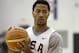 USA Basketball guard Derrick Rose of the Chicago Bulls works out lightly during a team practice in at the Brooklyn Nets training facility in East Rutherford, N.J., Tuesday, Aug. 19, 2014. (AP Photo/Kathy Willens)